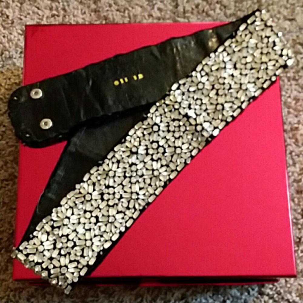 Fabulous crystal beaded belt. Black leather backed